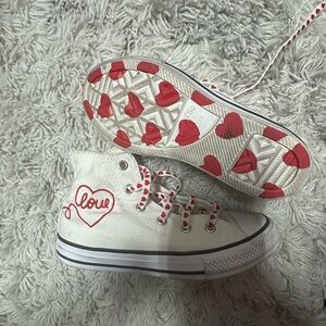 Converse Kids White Sneakers with Red Heart Accents